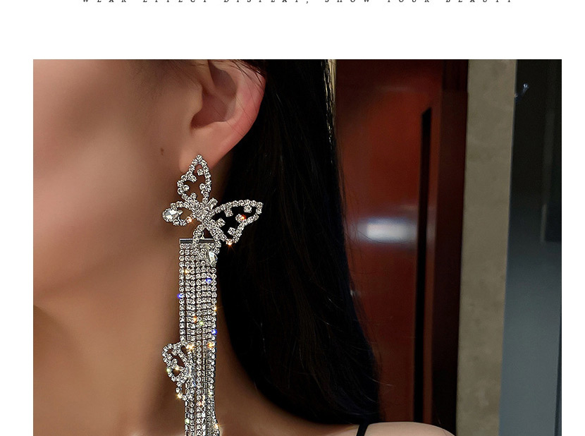 Fashion Long Diamond Diamond Butterfly Tassel Alloy Earrings,Drop Earrings