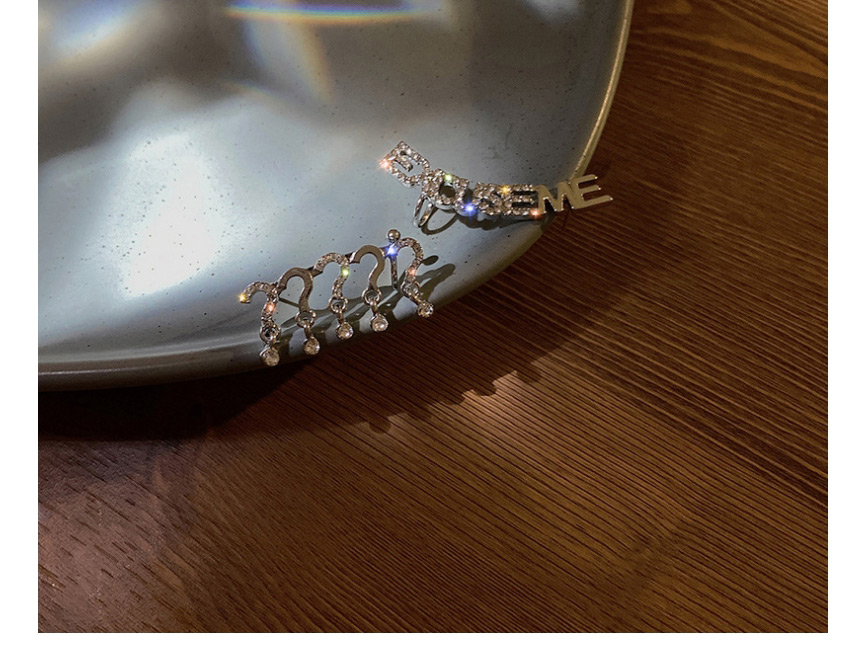 Fashion Silver Diamond Asymmetric Question Mark Alphabet Alloy Ear Bone Clip Earrings,Clip & Cuff Earrings
