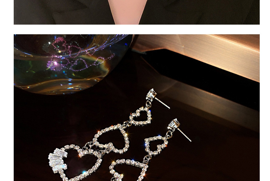 Fashion Silver Love Heart Shaped Asymmetric Long Diamond Tassel Earrings,Drop Earrings