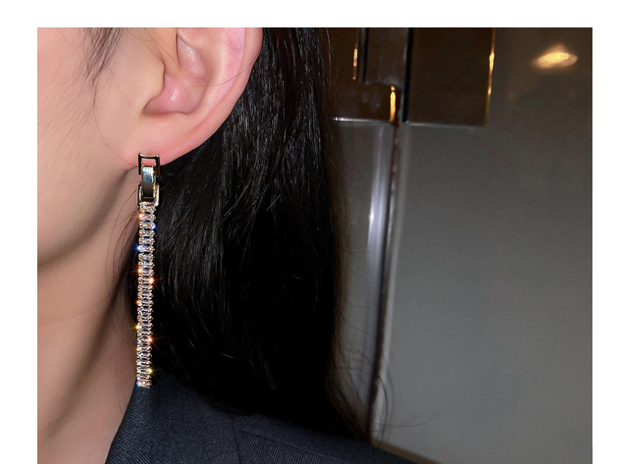 Fashion Golden Tassel Long Diamond-studded Alloy Hollow Geometric Earrings,Drop Earrings