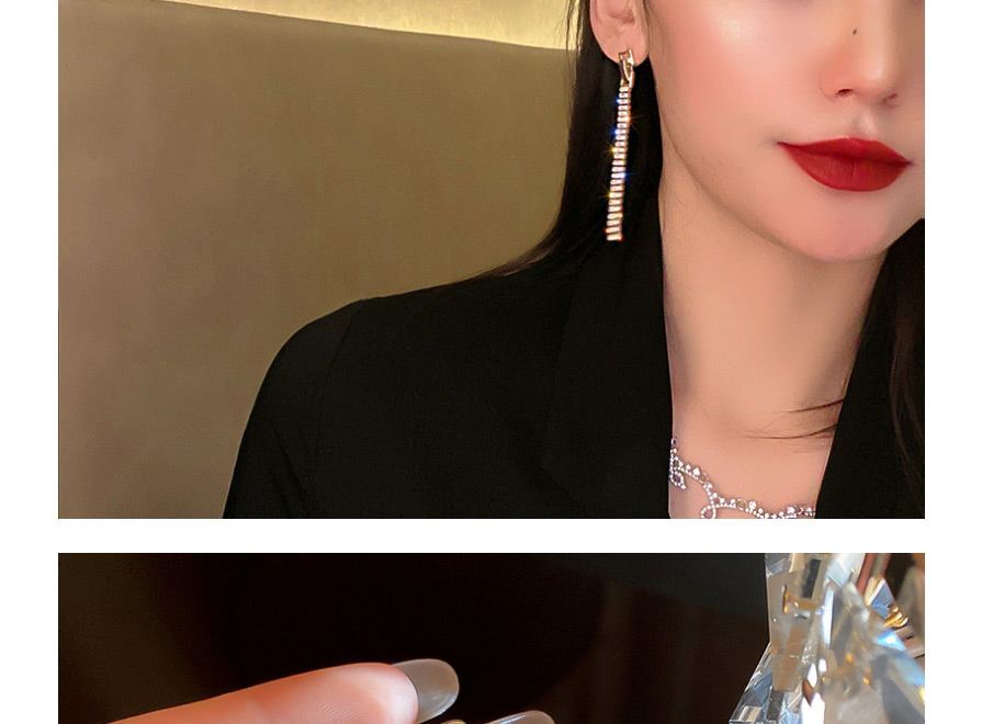 Fashion Golden Tassel Long Diamond-studded Alloy Hollow Geometric Earrings,Drop Earrings