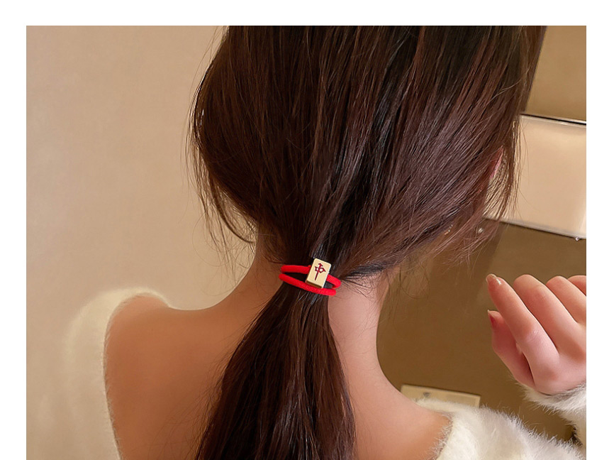 Fashion In Red Text Mahjong Fa Cai Alloy Hair Rope,Hair Ring