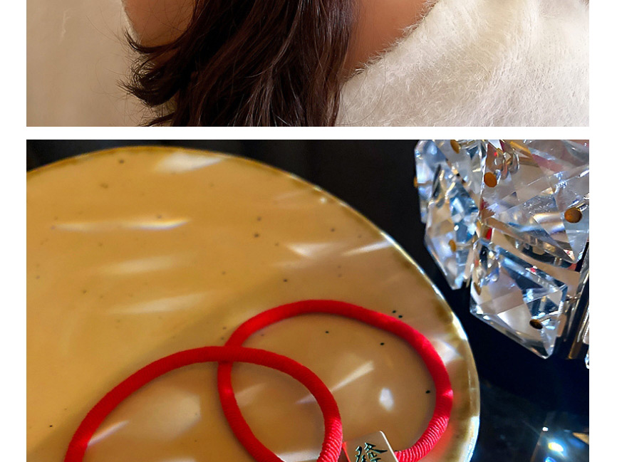Fashion Red Hair Text Mahjong Fa Cai Alloy Hair Rope,Hair Ring