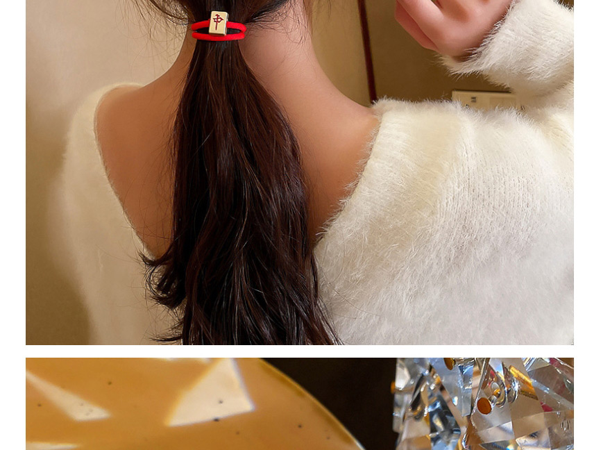 Fashion In Red Text Mahjong Fa Cai Alloy Hair Rope,Hair Ring
