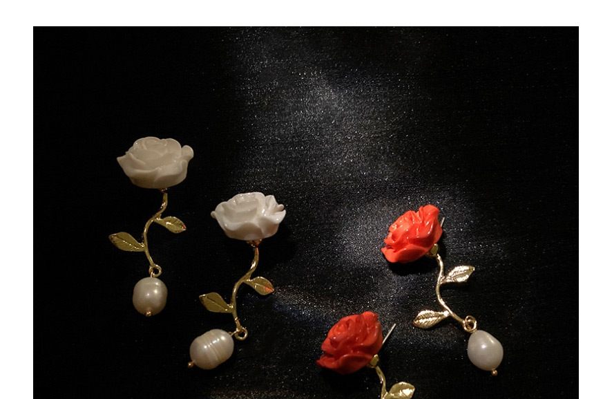 Fashion White Flowers Rose Flower Pearl Alloy Earrings,Drop Earrings