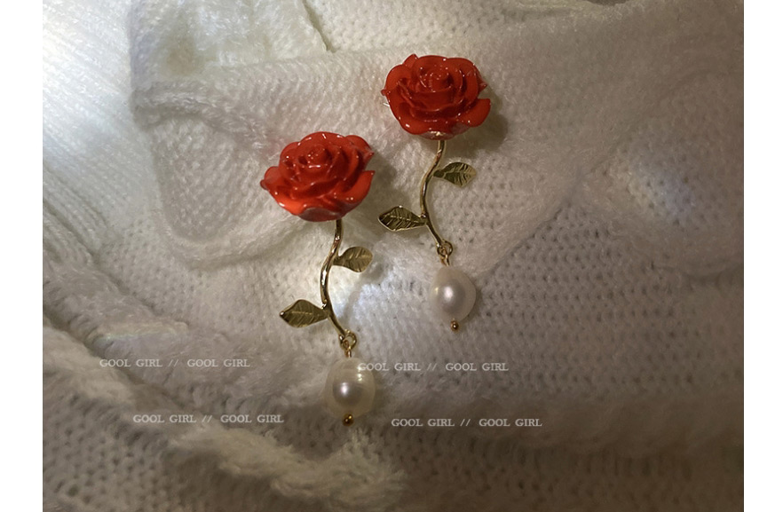 Fashion White Flowers Rose Flower Pearl Alloy Earrings,Drop Earrings