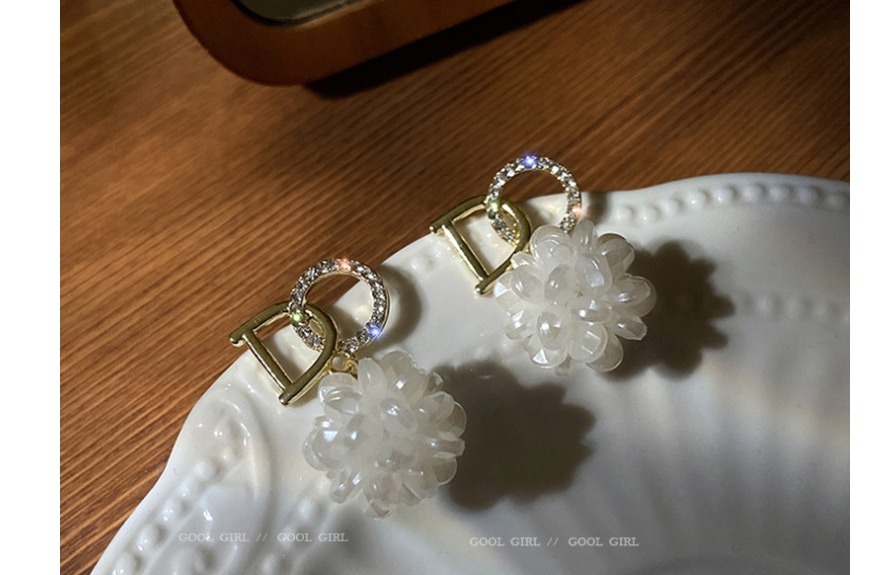 Fashion White Pearl Flower Letter Diamond Alloy Earrings,Drop Earrings