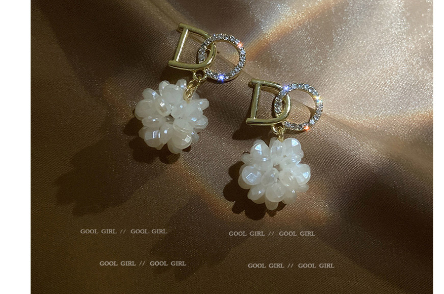 Fashion White Pearl Flower Letter Diamond Alloy Earrings,Drop Earrings