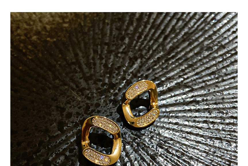 Fashion Golden Micro-set Zircon Geometric Twisted Square Earrings,Stud Earrings