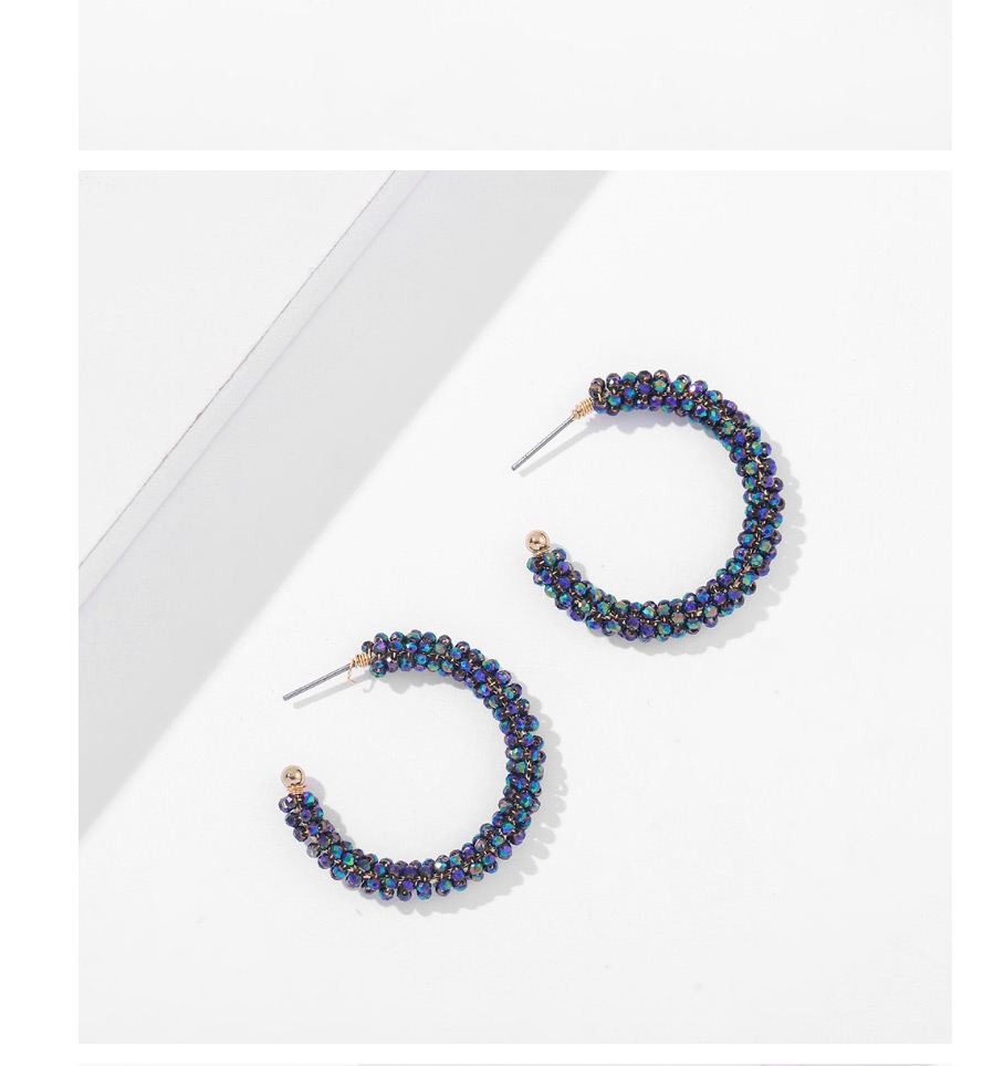 Fashion Royal Blue Rice Beads Beaded Geometric Circle Earrings,Stud Earrings
