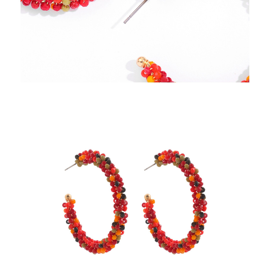 Fashion Blue Rice Beads Beaded Geometric Circle Earrings,Stud Earrings