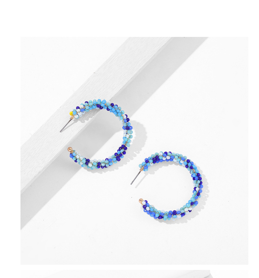 Fashion Blue Rice Beads Beaded Geometric Circle Earrings,Stud Earrings