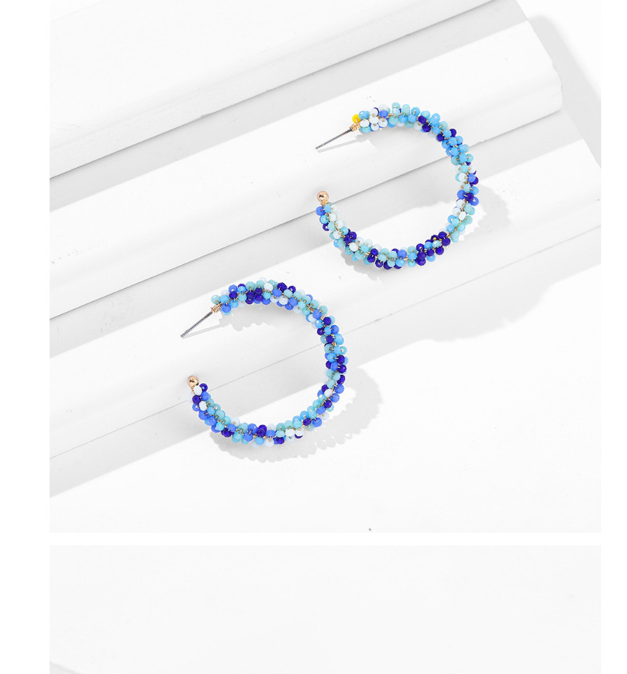 Fashion Royal Blue Rice Beads Beaded Geometric Circle Earrings,Stud Earrings