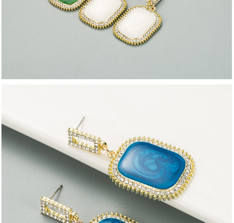 Fashion White Geometric Drop Oil Alloy Earrings With Rhinestones,Drop Earrings
