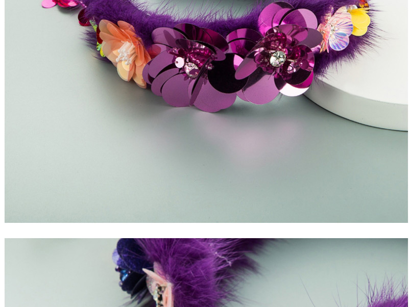 Fashion Purple Artificial Flower Sponge Wide Fringed Headband,Head Band