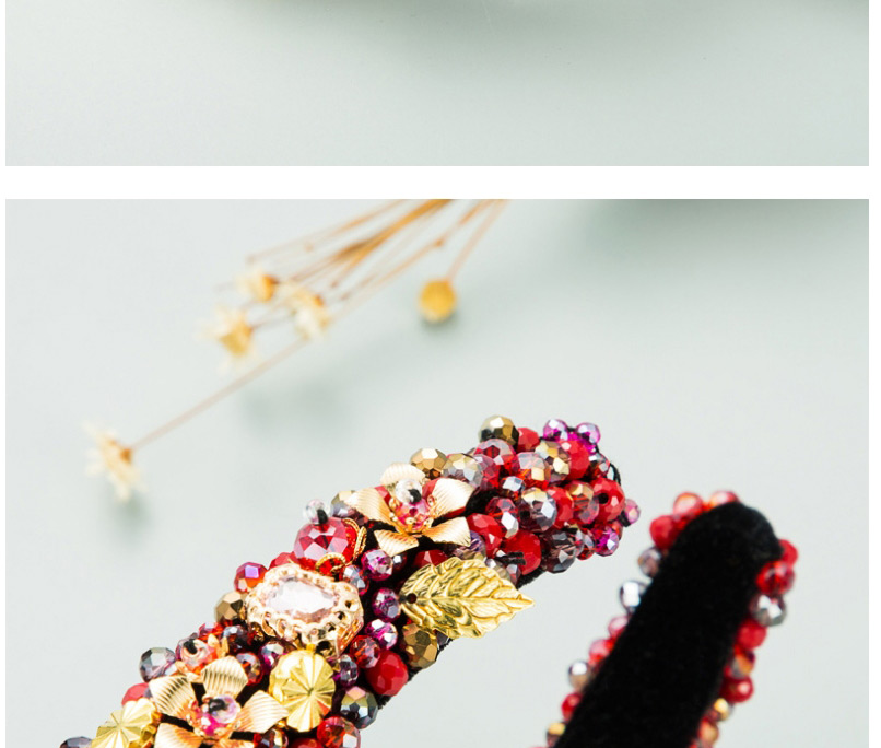 Fashion Red Sponge Golden Velvet Fabric Handmade Crystal Flower Headband,Head Band