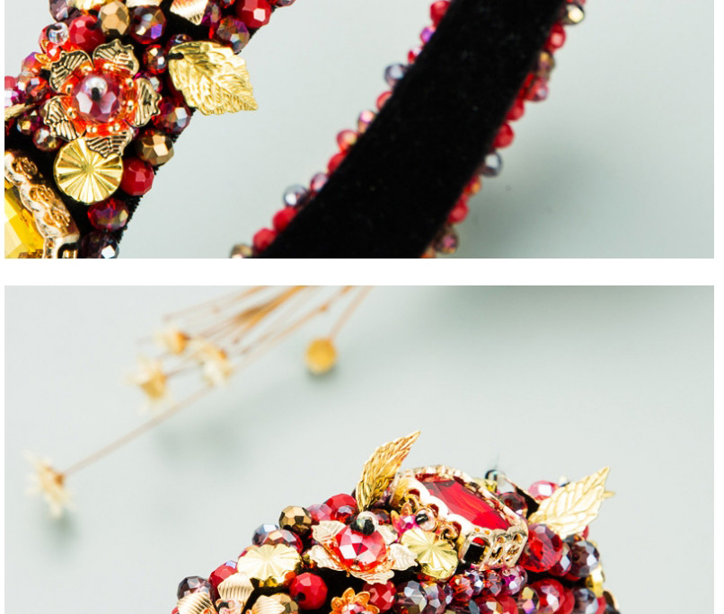 Fashion Red Sponge Golden Velvet Fabric Handmade Crystal Flower Headband,Head Band