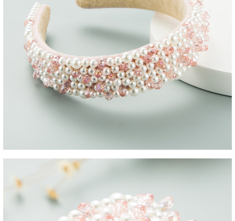 Fashion White Pearl Wide Brim Crystal Beaded Headband,Head Band