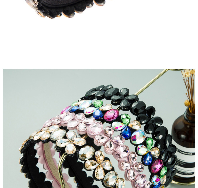 Fashion Black Geometric Headband With Flowers And Glass Diamonds,Head Band