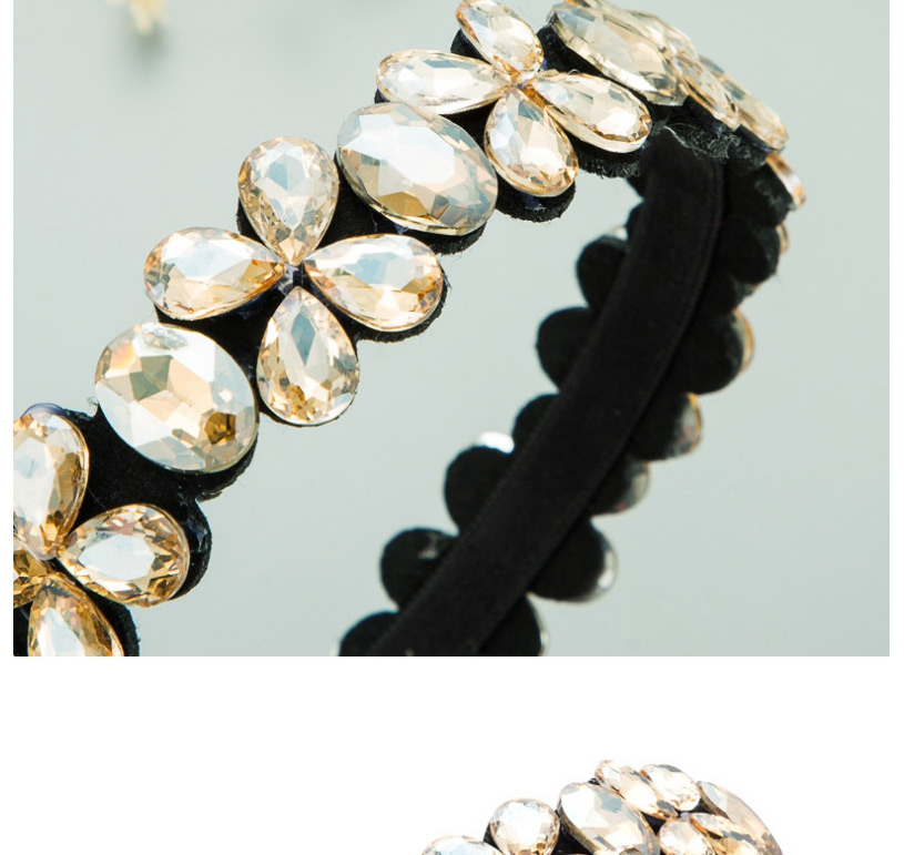 Fashion Black Geometric Headband With Flowers And Glass Diamonds,Head Band