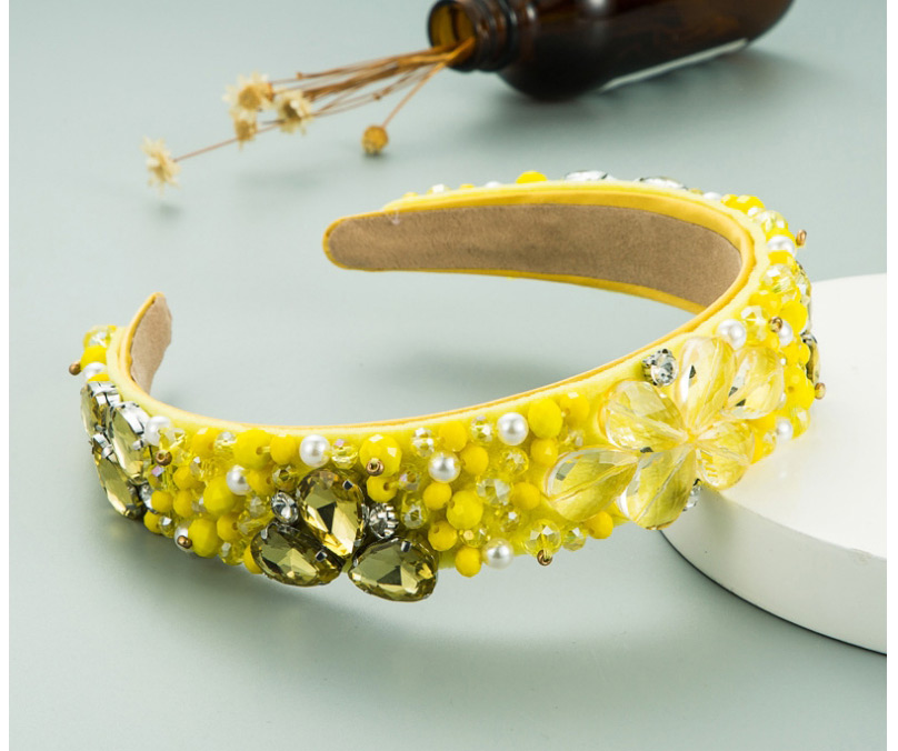 Fashion Yellow Pearl Crystal Flower Wide Brim Headband,Head Band