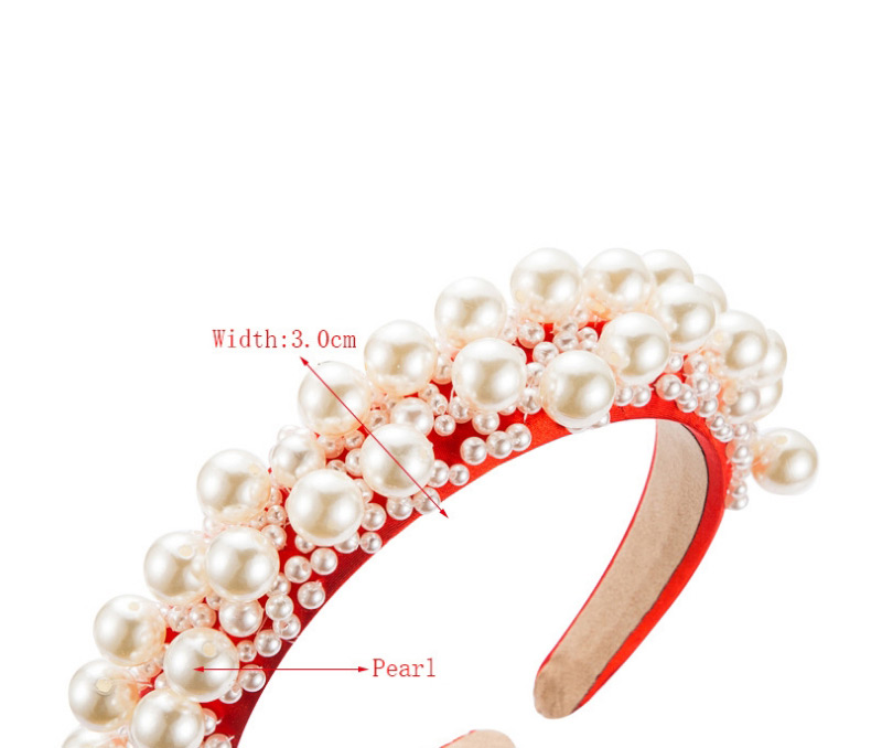 Fashion Red Large And Small Pearl Interlaced Handmade Fabric Hair Band,Head Band