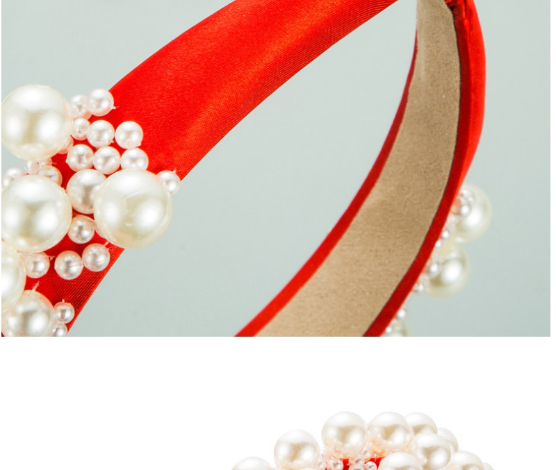 Fashion Red Large And Small Pearl Interlaced Handmade Fabric Hair Band,Head Band