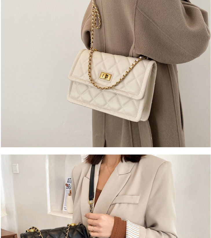 Fashion Trumpet White Chain Ribbed Lock Diagonal Shoulder Bag,Messenger bags