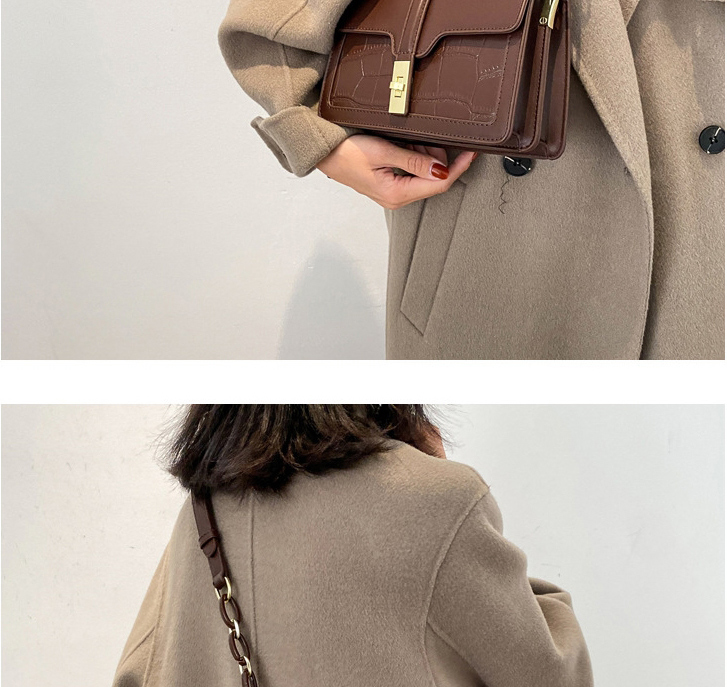 Fashion Brown Chain Lock Stitching Shoulder Messenger Bag,Shoulder bags