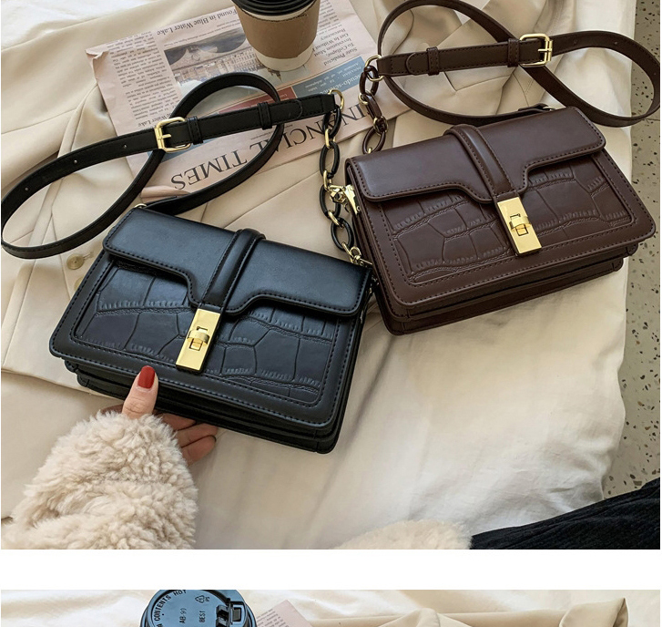 Fashion Brown Chain Lock Stitching Shoulder Messenger Bag,Shoulder bags