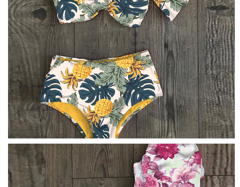 Fashion Pineapple With Leaves Printed Ruffled Split Swimsuit,Bikini Sets