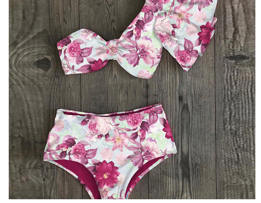 Fashion Flowers Printed Ruffled Split Swimsuit,Bikini Sets