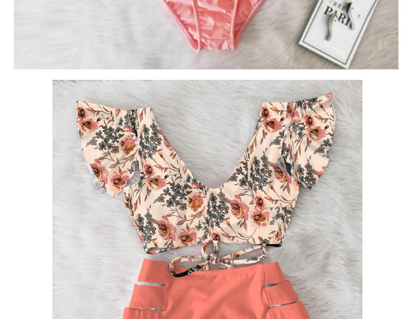 Fashion Flowers Printed Ruffled Split Swimsuit,Bikini Sets