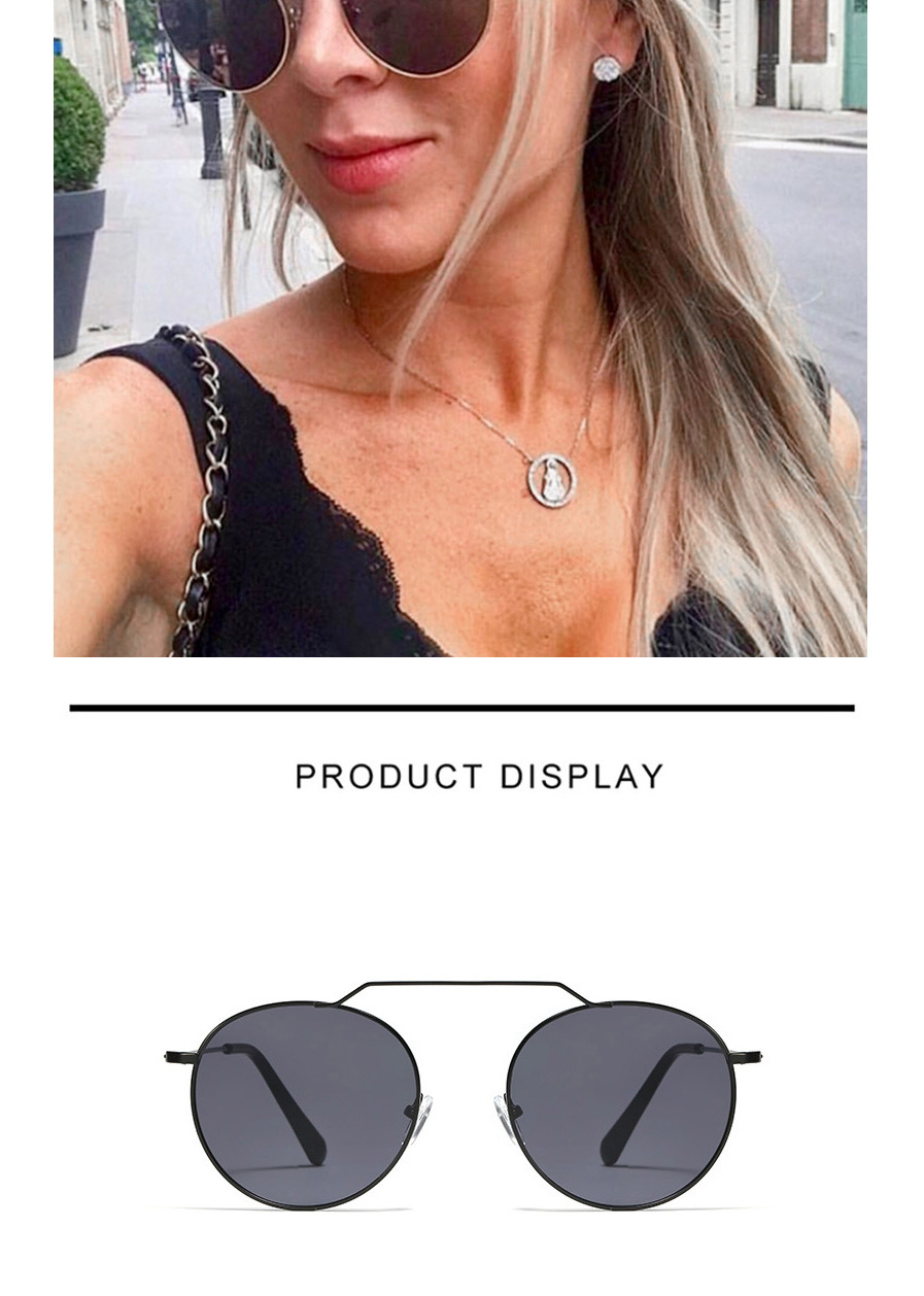 Fashion Black/full Gray Metal Round Frame Sunglasses,Women Sunglasses
