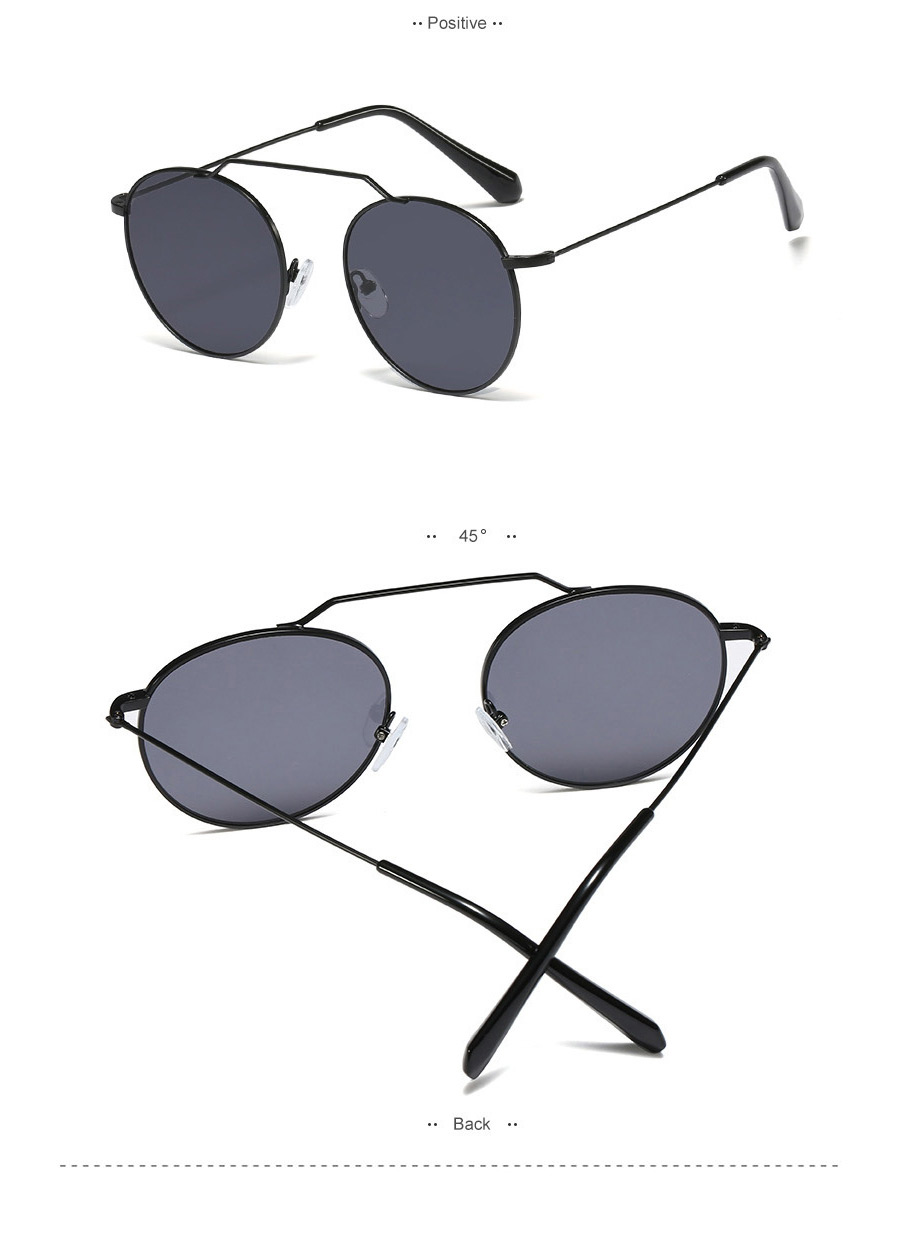 Fashion Black/full Gray Metal Round Frame Sunglasses,Women Sunglasses