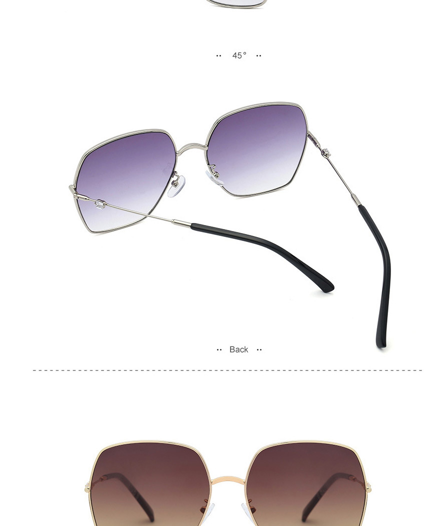 Fashion Gold/gradient Tea Metal Diamond Large Frame Sunglasses,Women Sunglasses