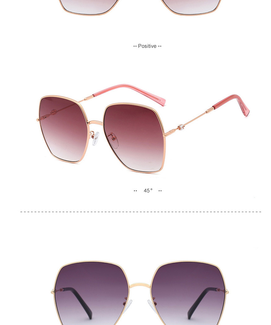 Fashion Rose Gold/gradient Red Metal Diamond Large Frame Sunglasses,Women Sunglasses
