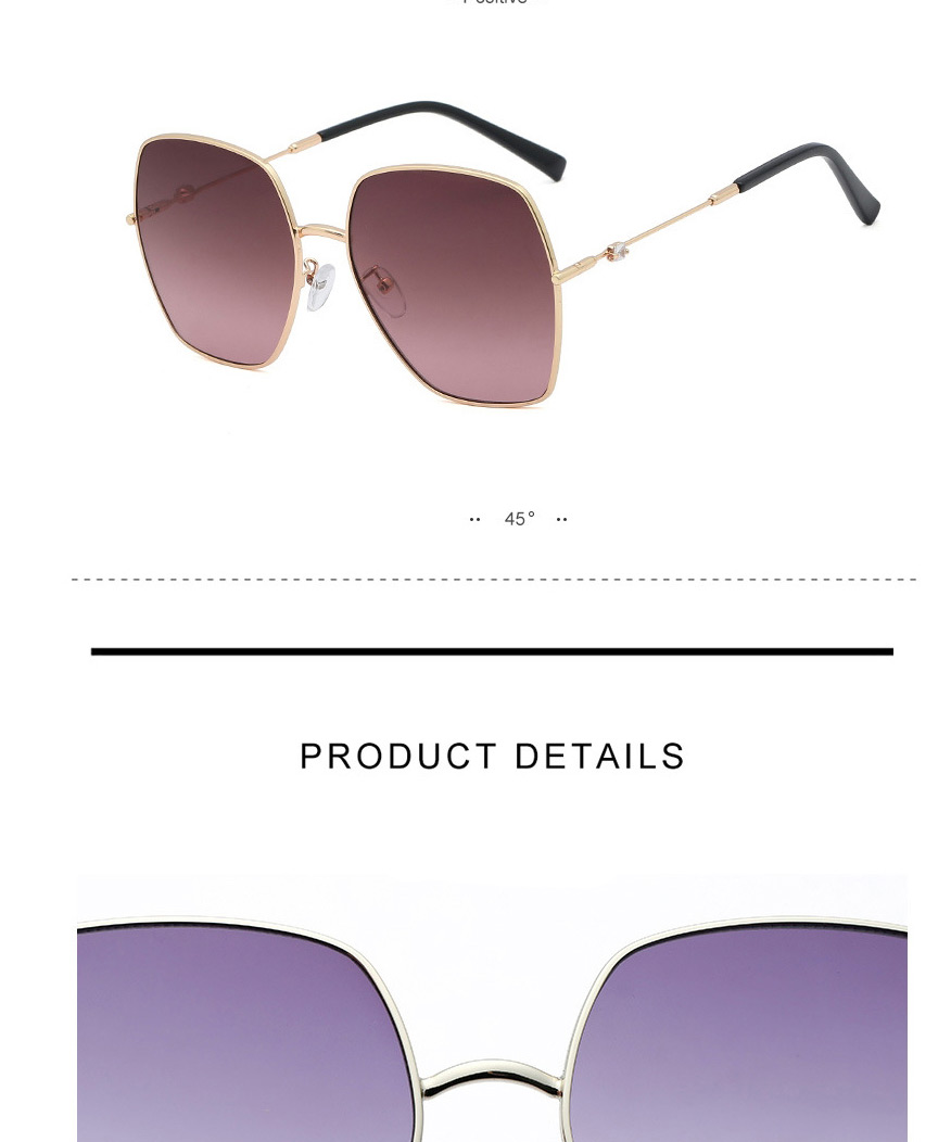 Fashion Gold/gradient Tea Metal Diamond Large Frame Sunglasses,Women Sunglasses