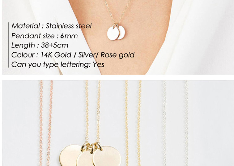 Fashion Gold-3 Pieces Stainless Steel 6mm Round Pendant Necklace,Necklaces