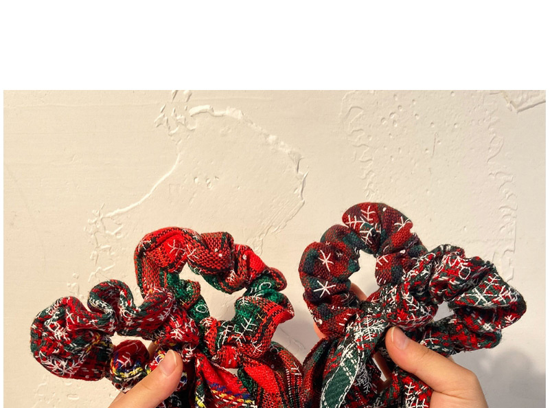 Fashion Red Wine Checkered Ribbon Fabric Knotted Large Intestine Ring,Hair Ring