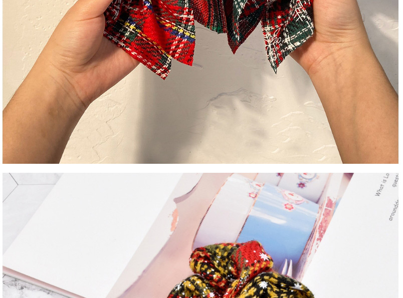 Fashion Red Green Checkered Ribbon Fabric Knotted Large Intestine Ring,Hair Ring