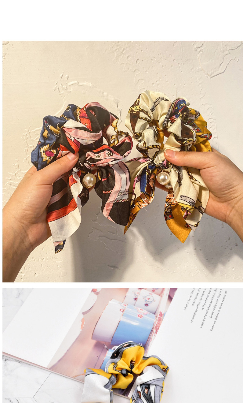 Fashion Pattern Navy Chain Pearl Silk Scarf Ribbon Hair Tie,Hair Ring