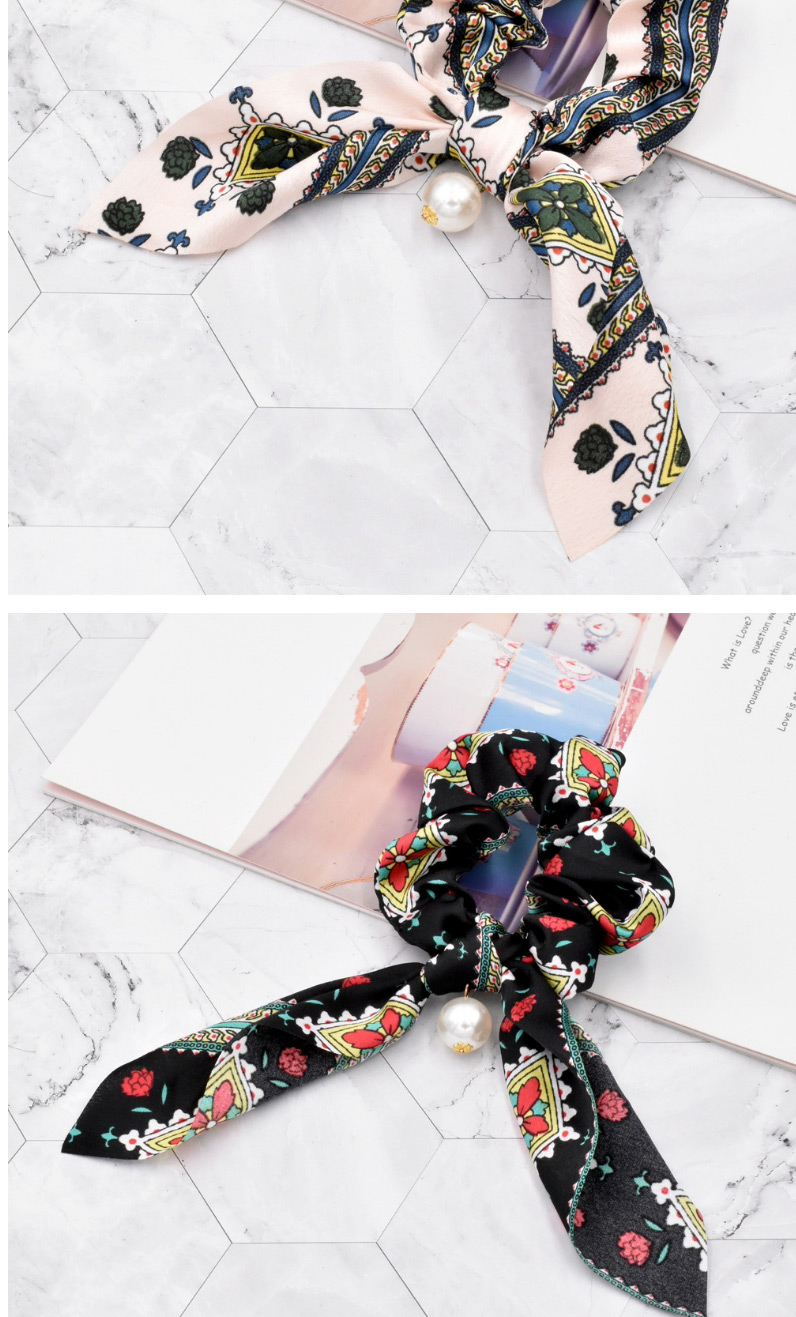 Fashion Pattern Korean Pink Chain Pearl Silk Scarf Ribbon Hair Tie,Hair Ring
