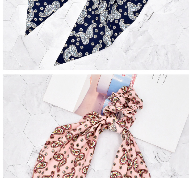 Fashion Navy Blue Cashew Flower Ribbon Fabric Silk Scarf Large Intestine Hair Tie,Hair Ring