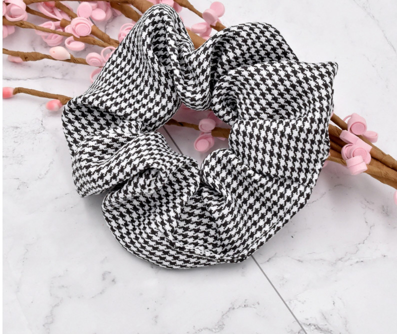 Fashion Blue Houndstooth Fabric Check Hair Tie,Hair Ring