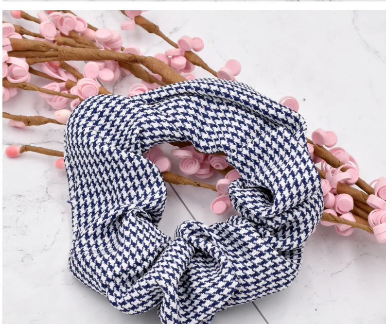 Fashion Navy Blue Houndstooth Fabric Check Hair Tie,Hair Ring