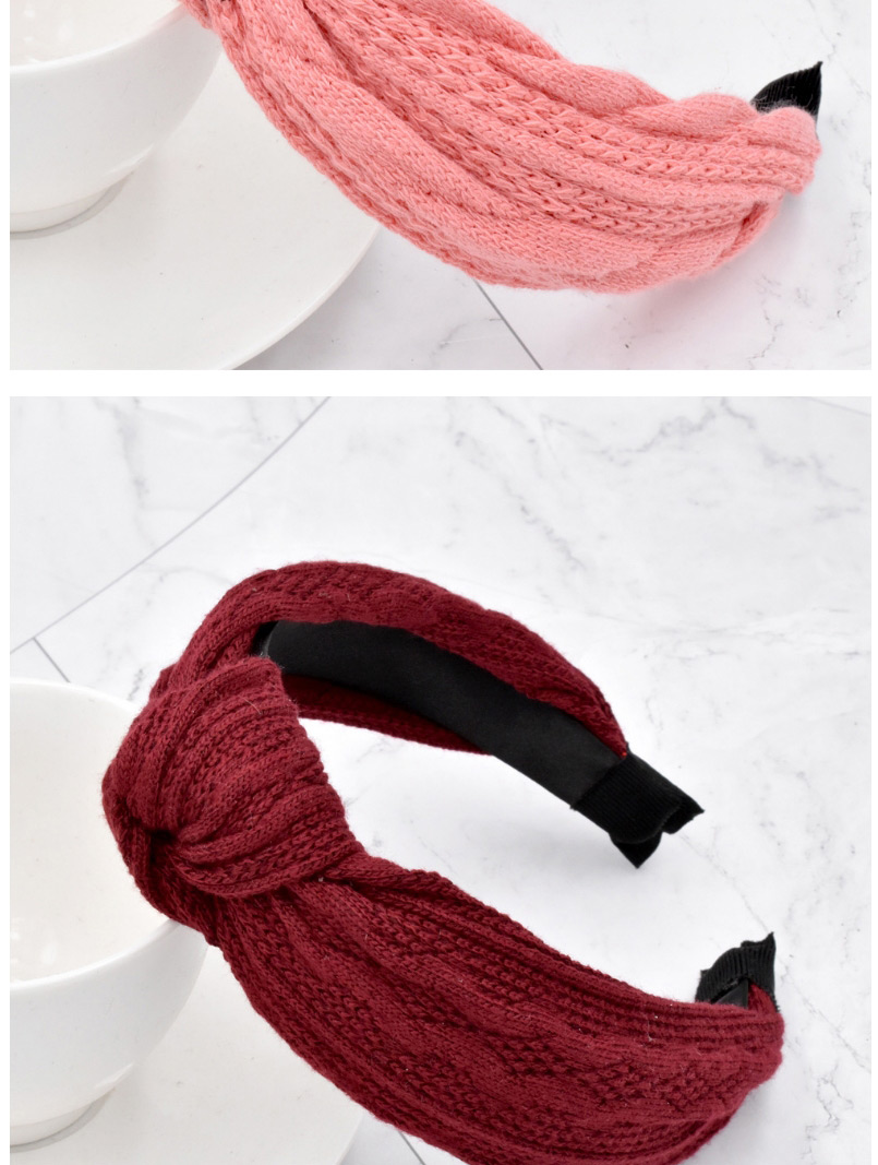 Fashion Bean Paste Pink Thick Woolen Knitted Fabric Knotted Solid Color Striped Headband,Head Band