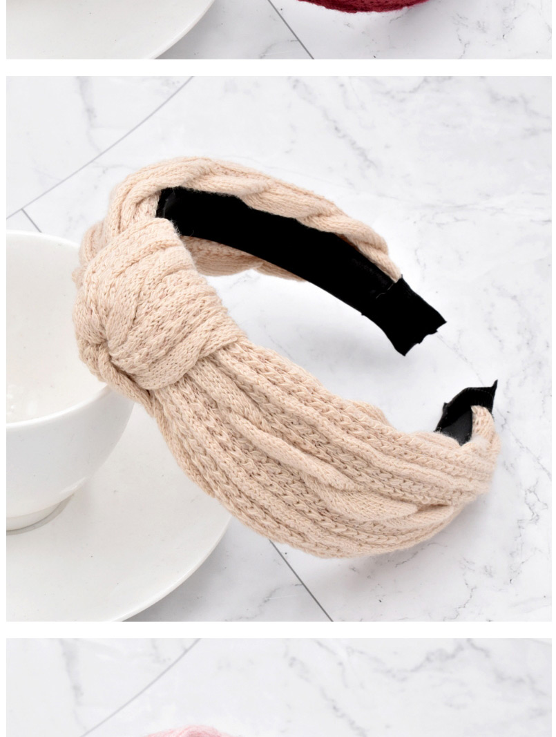 Fashion Beige Thick Woolen Knitted Fabric Knotted Solid Color Striped Headband,Head Band