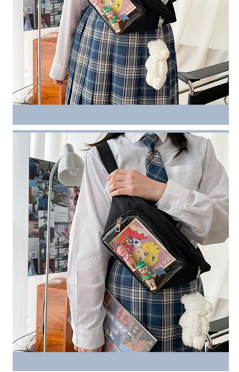 Fashion Deep Pink Send Bear Pendant Cartoon Funny Canvas Transparent Crossbody Shoulder Bag,Messenger bags