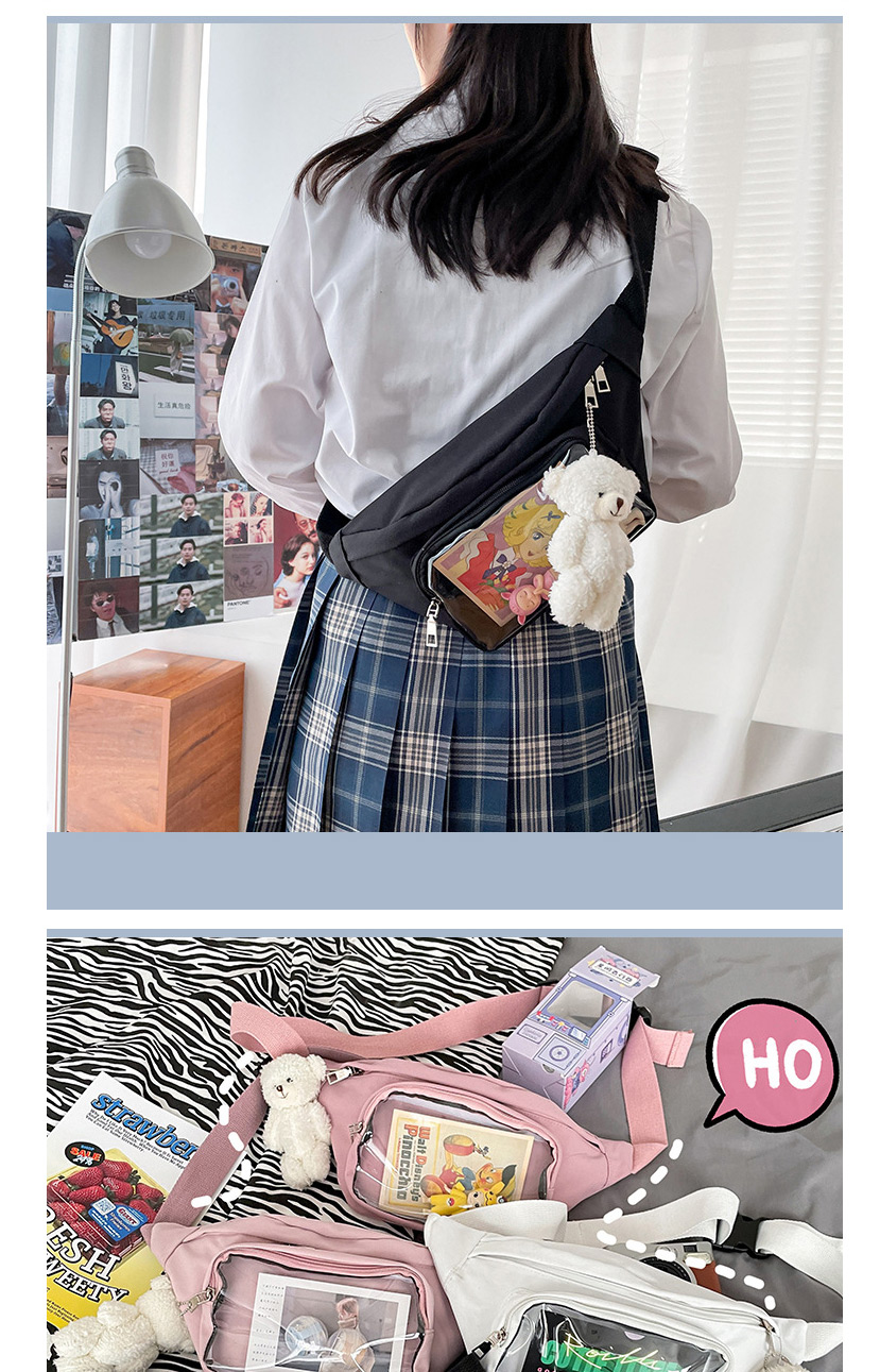 Fashion Deep Pink Send Bear Pendant Cartoon Funny Canvas Transparent Crossbody Shoulder Bag,Messenger bags